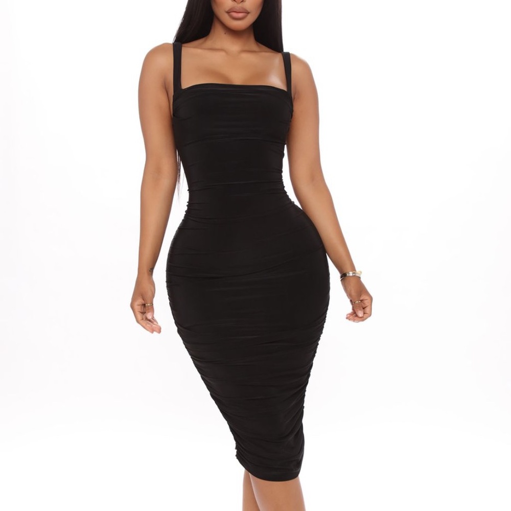 Must Be Love Ruched Midi Dress - Black